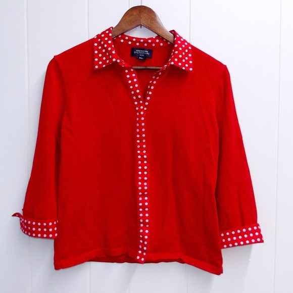 Jones New York Signature Petite Red‎ Polka Dot Knit Top P/L #6345 - Picture 1 of 6